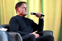 A photo of Mark Cuban speaking into a microphone.